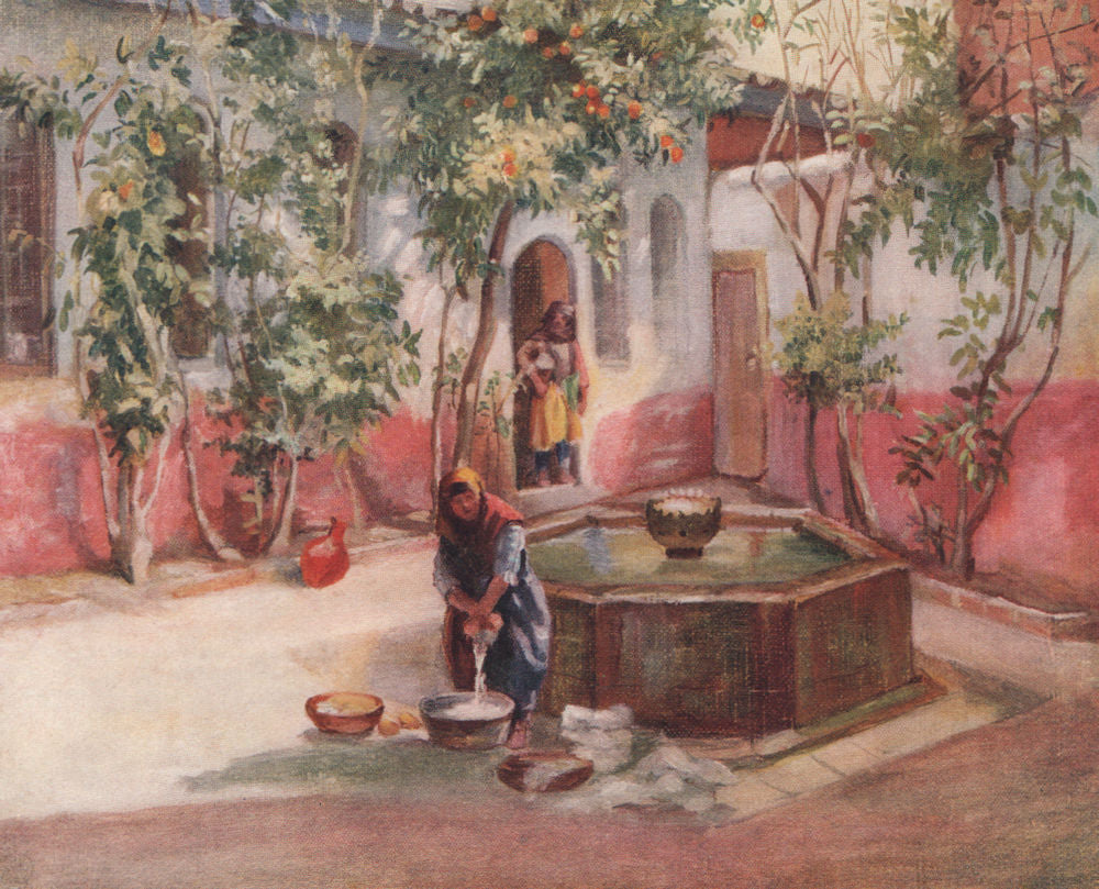 'Court of a Damascene house' by Margaret Thomas. Damascus, Syria 1908 print